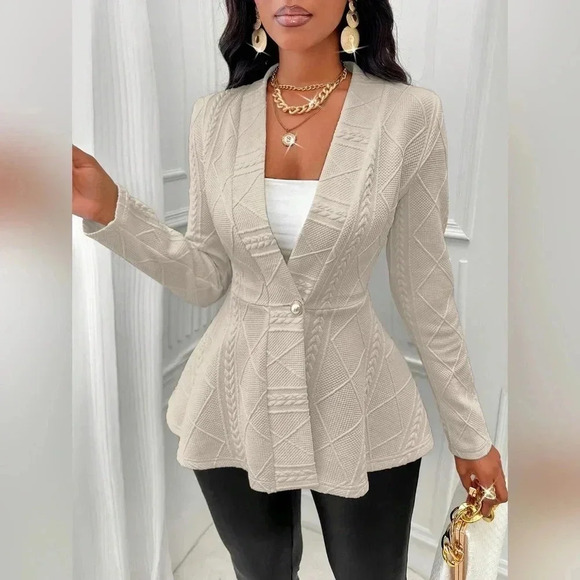 Solid Color Textured Single Button Jacket - Picture 1 of 8